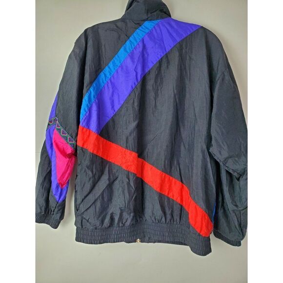 VTG Sunterra Womens Black M Totally 80s‎ Windbreaker Jacket Block Abstract Retro - Picture 2 of 8